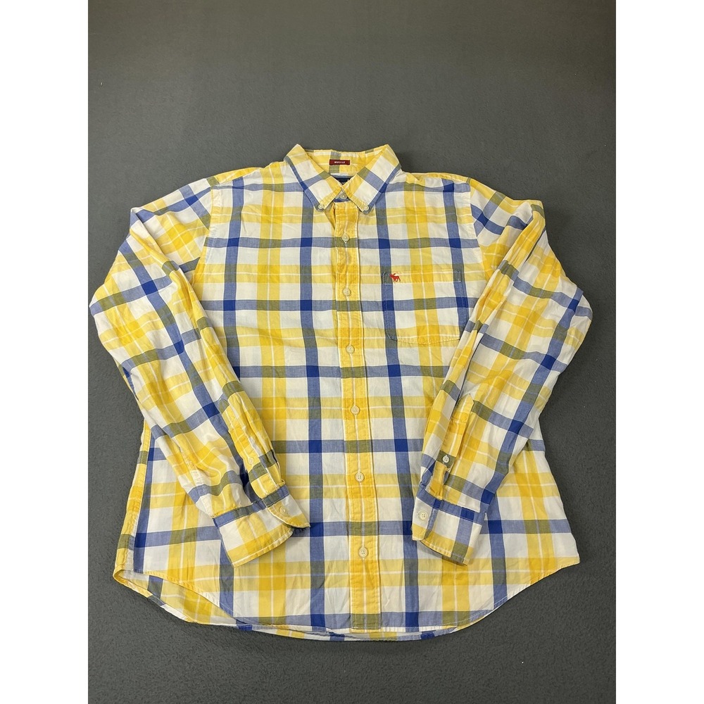 Abercrombie Fitch Shirt Mens XL Yellow Plaid Long Sleeve Button Up Casual Y2K